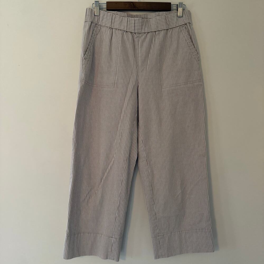 Talbots Striped Cotton Stretch Pull On Pant‎ Cropped Wide Leg Size Small